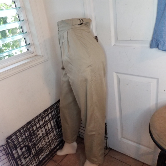 Ultra High Waisted Pants Vtg Academia corset Khaki Pleat Front Cotton pants 6 - Picture 4 of 12